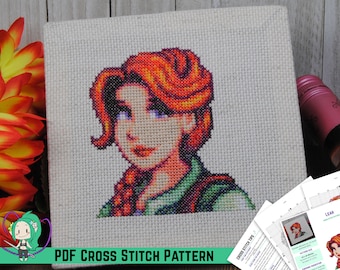 Stardew Valley Kreuzstichmuster - Leah Dorfbewohner Porträt - DIY Spielzimmer Kunst - Vom Autor des offiziellen Kreuzstich-Handbuchs