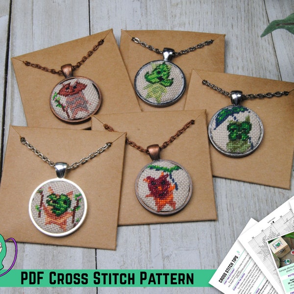 Zelda Cross Stitch Pattern - Korok Sprites - The Legend of Zelda Mini Design - Variety Pack with 5 small patterns - DIY Needlepoint Jewelry