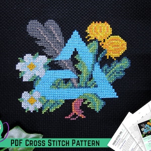 Hexer Kreuzstich Muster - Aard Zeichen Florales Kunst Design - DIY Handgemachtes Spielzimmer Dekor - Magische Symbole PDF Stickdatei