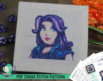 Stardew Valley Cross Stitch Pattern - Abigail Villager Portrait - DIY Game Room Art - From Author of the Official Cross Stitch Guide Book