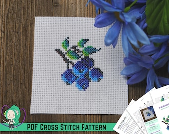 Blueberry Cross Stitch Pattern - Fruit Mini - Small, Easy, Beginner Friendly Design  - Quick Stitch - DIY Kitchen Decor - Counted PDF Chart