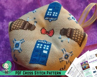 Biscornu Cross Stitch Pattern - Doctor Who Pin Cushion / Ornament - Tardis and Dalek Square Design - DIY Sewing Accessory