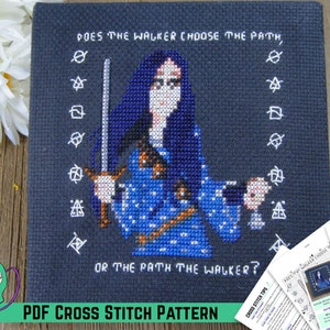 Sabriel-kruissteekpatroon - Abhorsen / op Old Kingdom geïnspireerd ontwerp - Walker Quote - Bell and Sword - Handvestmerken - Tuniek met zilveren sleutels