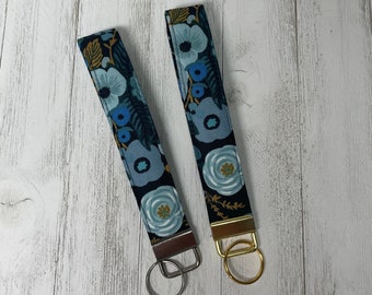 Black Fall Floral Keychain Wristlet, Key Fob, Preppy Keychain, Gifts for Her