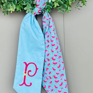 Monogram Watermelon Wreath Sash, Wreath Sash For Front Door, Embroidered Front Door Bow, Initial Door Sash, Summer Decor