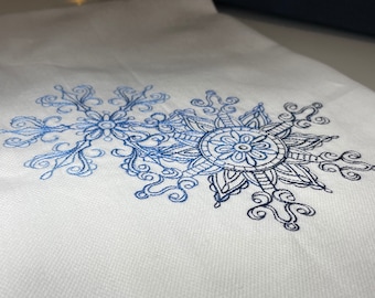 Blue Snowflake Embroidered Tea Towel