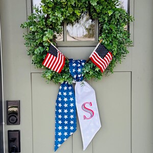 Monogram Patriotic Wreath Sash, Wreath Sash For Front Door, Embroidered Front Door Bow, Initial Door Sash, 4th of July Decor, Memorial Day