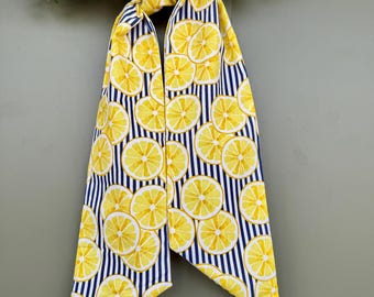 Lemon  Wreath Sash, Lemon with blue stripe Wreath Sash, Summer decor, yellow door,  door bow, decoration, front door style, embroidery blank