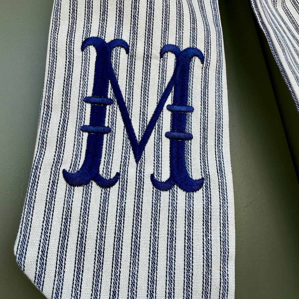 Monogram Blue Ticking, Blue Striped, Sash for Front Door, Embroidered Front Door Bow, Personalized Gift - Etsy