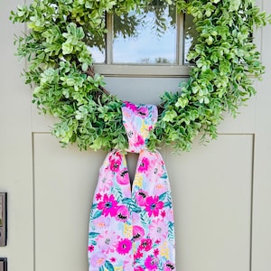 Pink Flower Wreath Sash, Summer Flower  Wreath Sash, door decor, door bow, front door style, embroidery blank