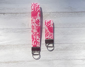 Pink Floral Fabric Key Fob, Keychain wristlet, Gifts for Women