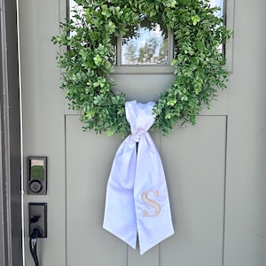 Monogram Wreath Sash, Wreath Sash For Front Door, Embroidered Front Door Bow, Initial Door Sash, Monogram Wreath Ribbon, Wreath Scarf