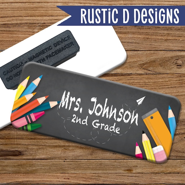 Teacher Blackboard Pencils Crayons Magnetic Name Badge, Magnetic Name Tag