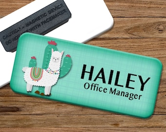Llama Cactus Magnetic Name Tag Badge