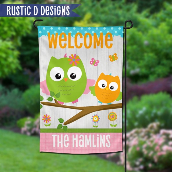 Owls Welcome Personalized Home Garden Banner 12"x18"