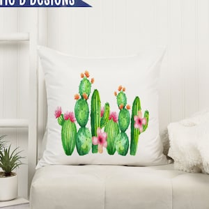 Watercolor Cactus Linen Fabric Pillow Cover