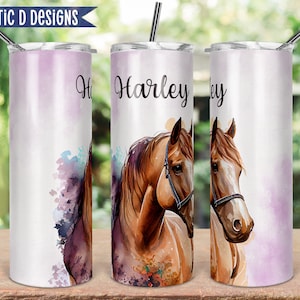 Watercolor Horse Personalized 20oz Stainless Steel Skinny Tumbler