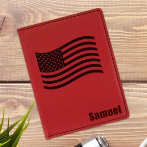 American Flag Personalized Leatherette Passport Holder