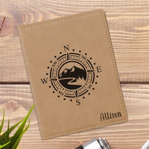 Compass with Mountains Personalized Leatherette Passport Holder