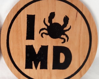 I Love Maryland Wood Coaster - I Crab Maryland Wooden Coaster - I Heart Maryland Wood Coaster