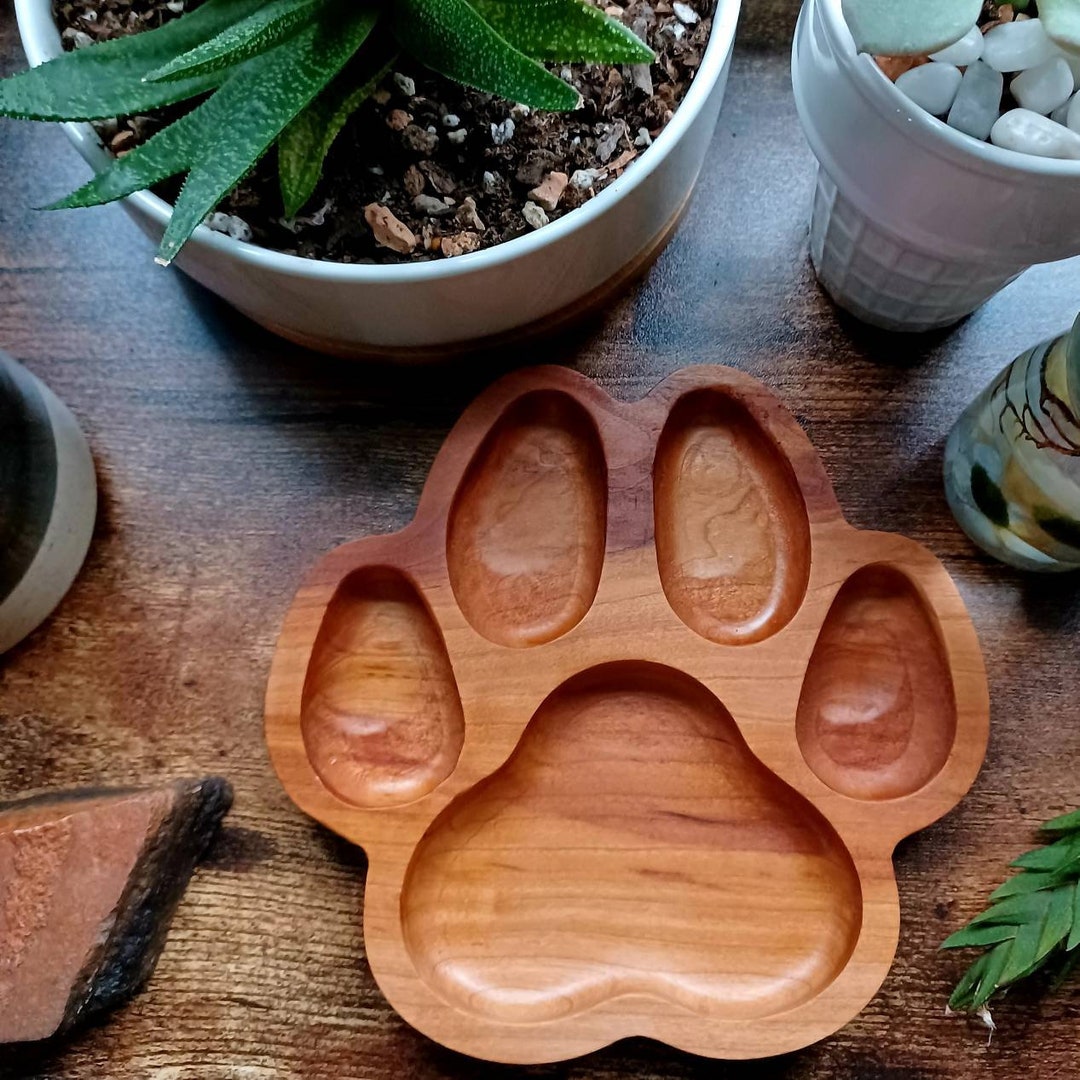 Dog Pawprint Wood Tray Decorative Cherry Wood Dog Trays Stylish