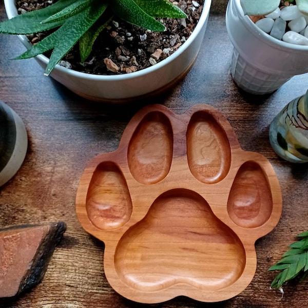 Dog Paw-Print Wood Tray - Decorative Cherry Wood Dog Trays - Stylish Catchalls for Dog Lovers | Available in Two Sizes