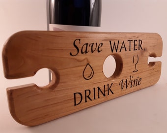 Wine Caddy - Save Water, Drink Wine - Wine Butler - 2 glass wine holder - wood wine holder - conservation - environment