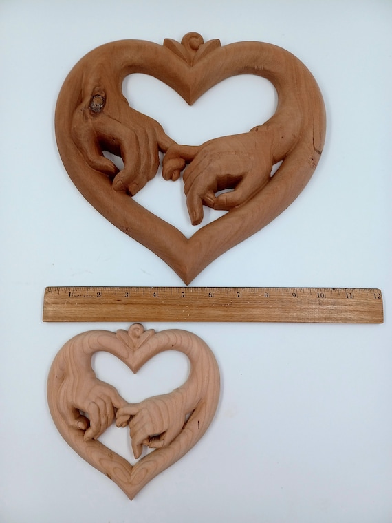 Holding Hands Heart Carving - Wedding & Anniversary Gift - Cherry