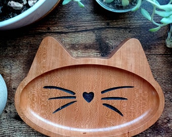 Kitty Cat Wood Tray - Decorative Cat Tray - Cat Face Shaped Catchalls - Kitty Jewelry Dish - Under 20 - Fur Baby Gift