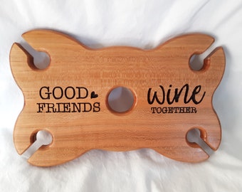 Good Friends Wine Together Wine Caddy - Valentine's Day Gift - Galentine's Day Gift - 4 glass wine wooden holder