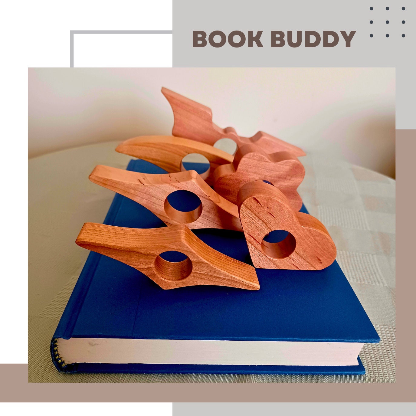 Book Buddy Two Pack - Two Thumb Ring Wooden Page Holders - Etsy
