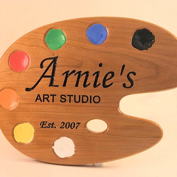 Painter's Palette Sign - Art Studio Sign - Artist's Workshop Shop - Personalized Gift - Custom Wooden Sign - Artist's Palette Wood Sign