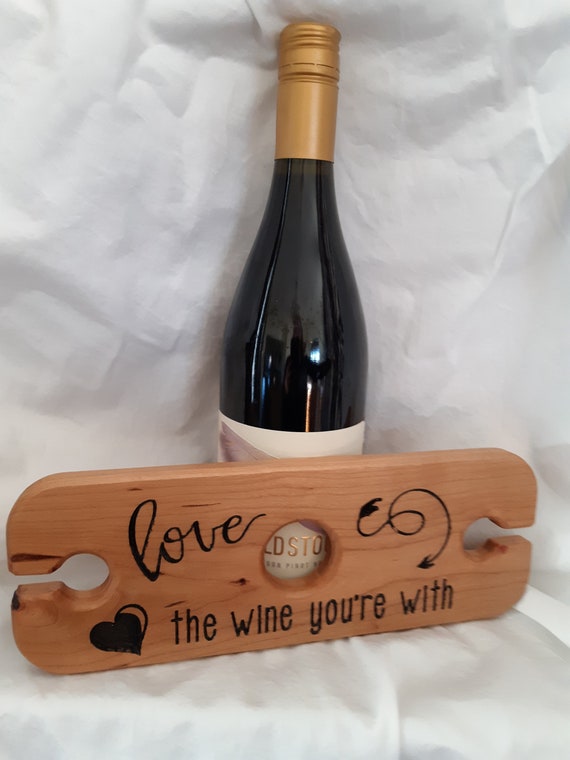 Love the Wine You re With Wine Caddy Gift for Wedding Bridal Shower 2 Glass Wine Wooden Holder Etsy