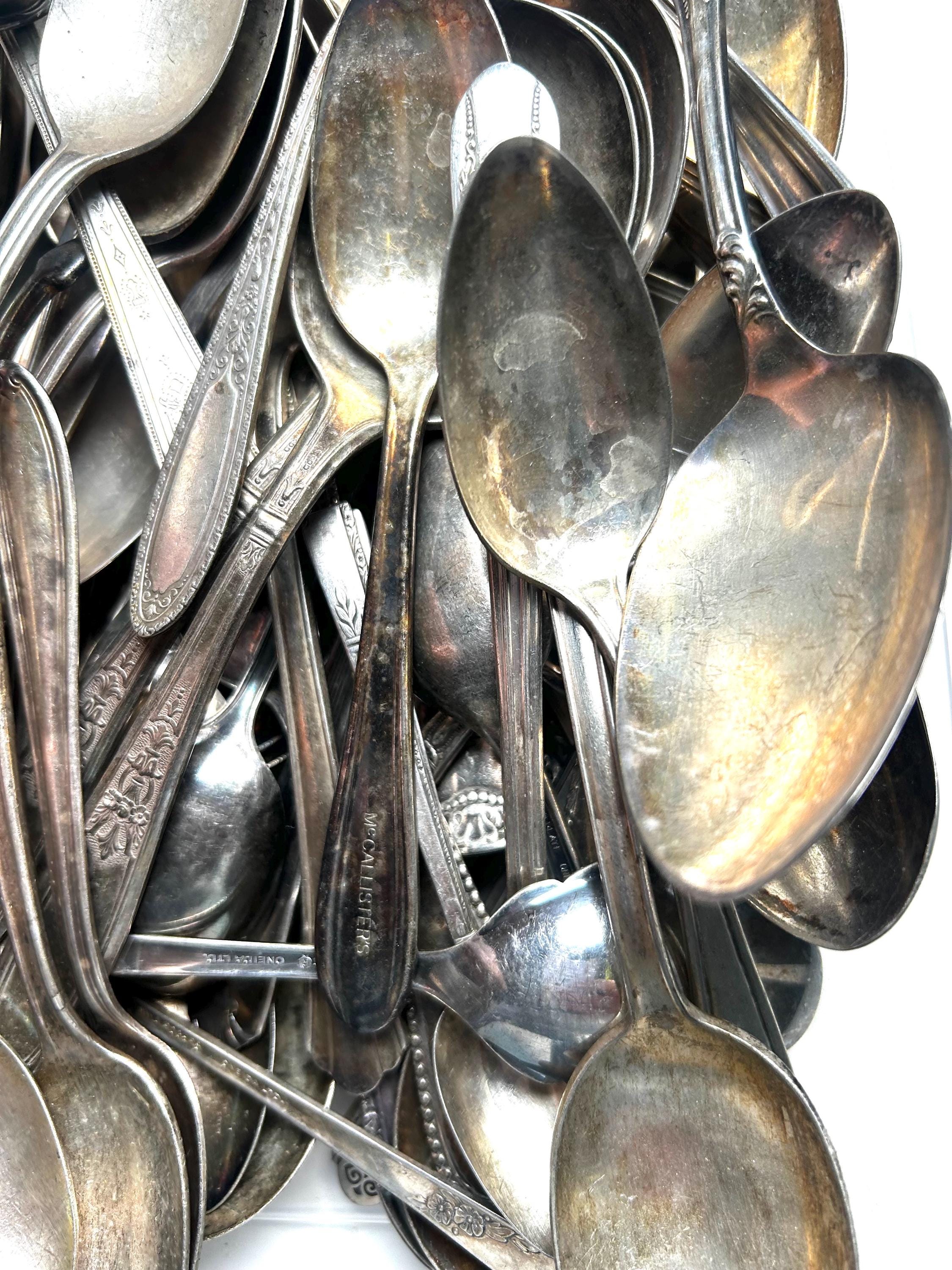 Huge Lot Antique Silverplate Spoons - Mixed Lot for Crafting 5.14 Lbs ...
