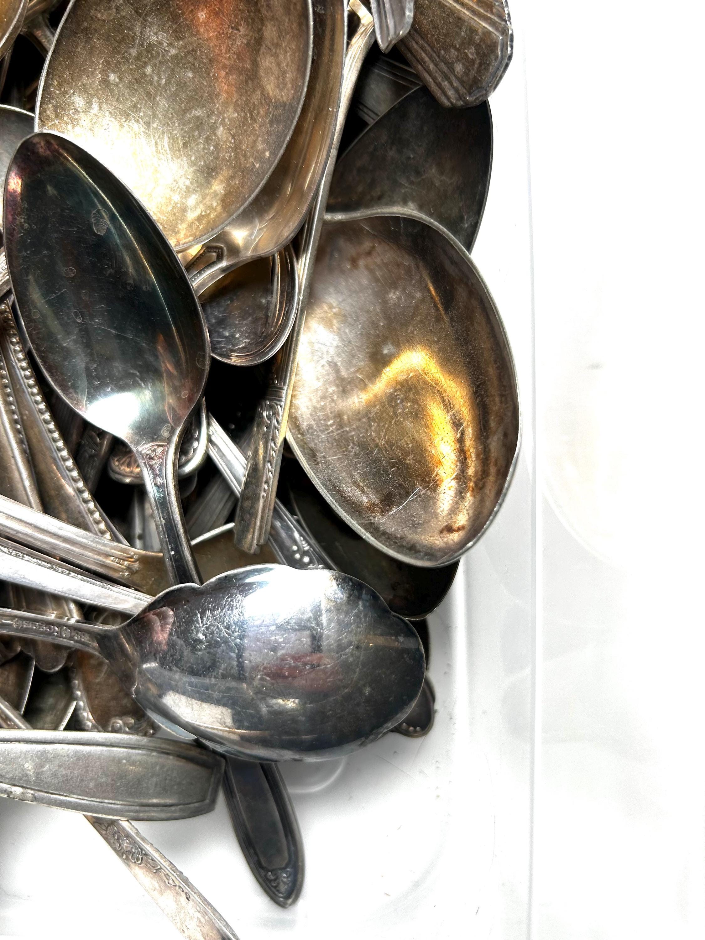 Huge Lot Antique Silverplate Spoons - Mixed Lot for Crafting 5.14 Lbs ...