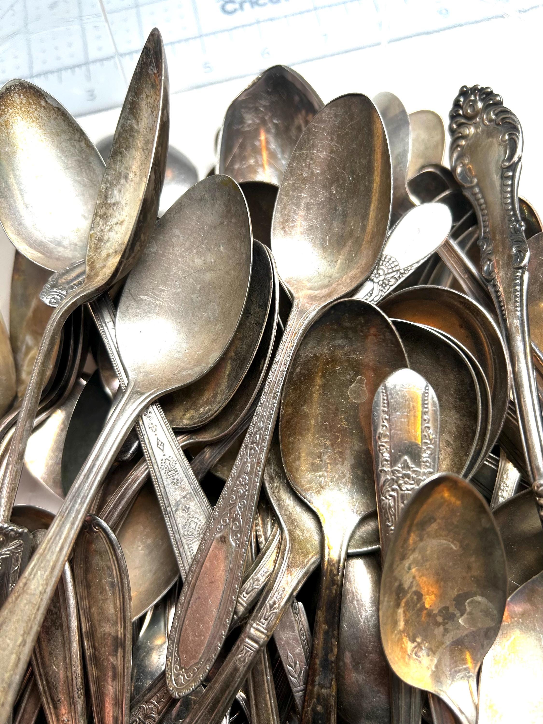 Huge Lot Antique Silverplate Spoons - Mixed Lot for Crafting 5.14 Lbs ...