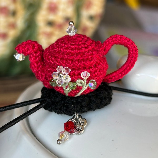 Teapot Drip Catcher, Lid Holder, Vintage Style, Ruby Red and Crystal Teapot