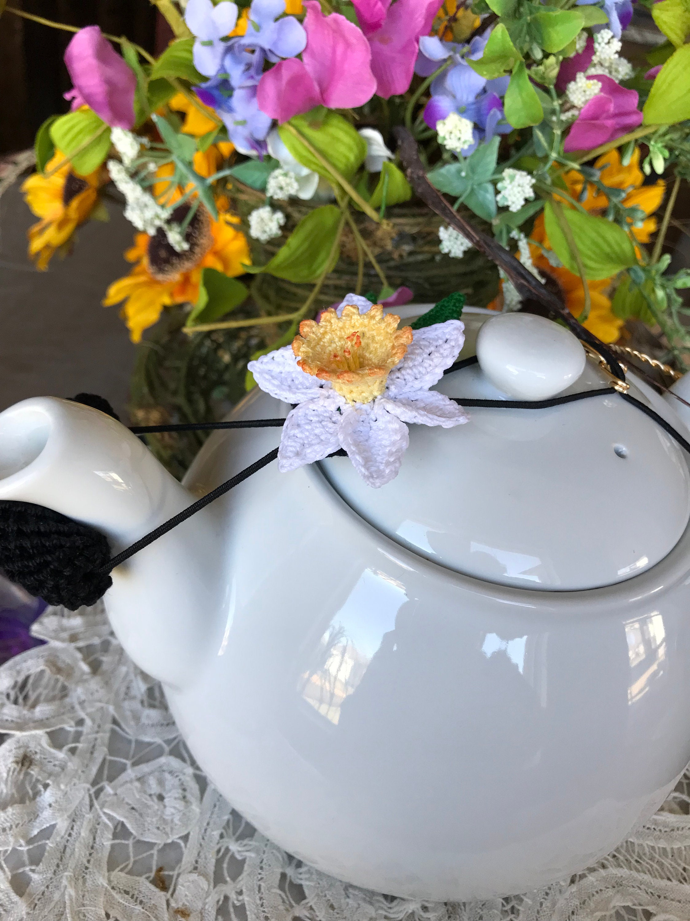 Teapot Drip Catcher Lid Holder Vintage Style Daffodil Etsy