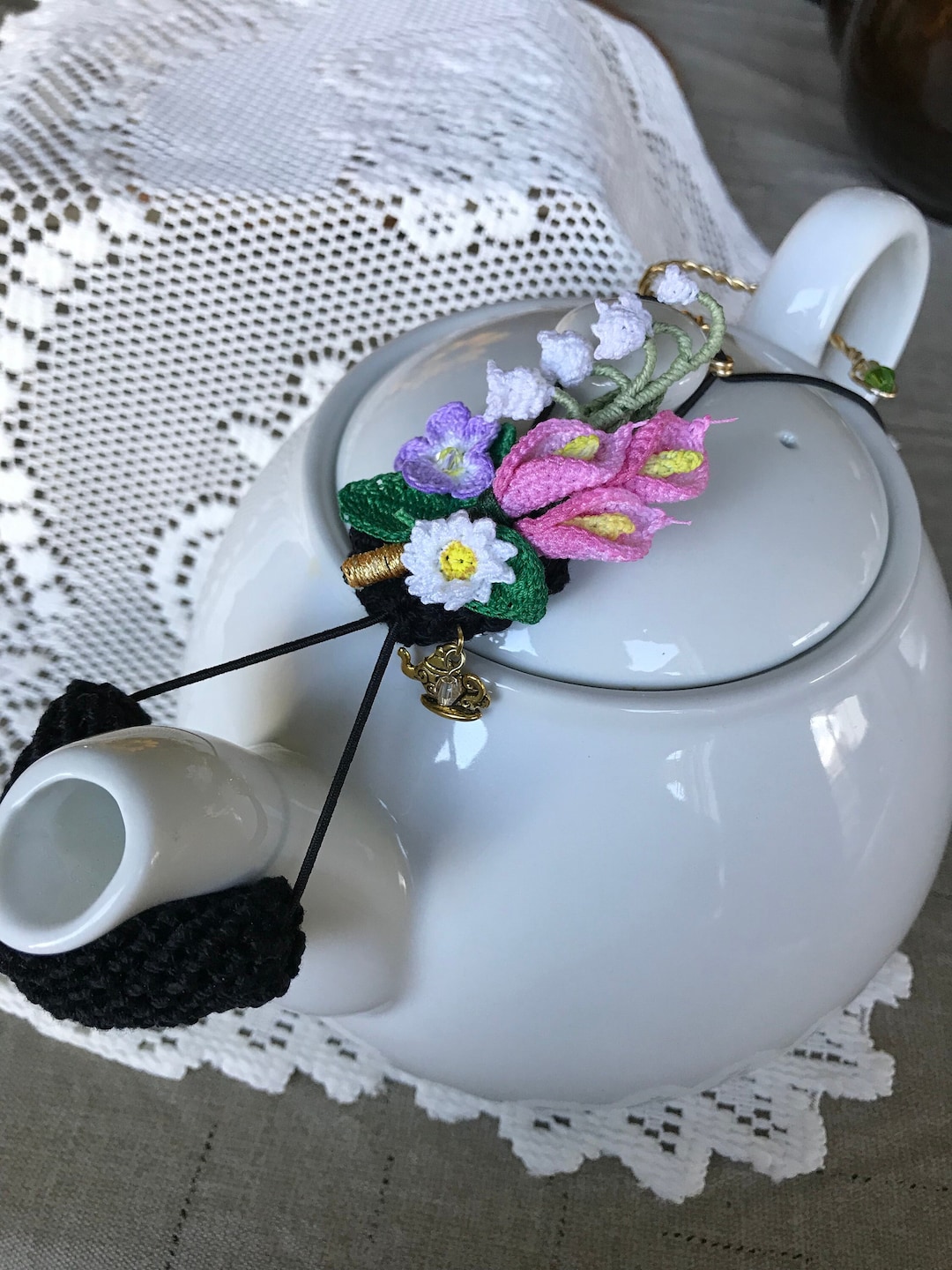 Teapot Drip Catcher Vintage Style Pink Calla Lily Spring Etsy