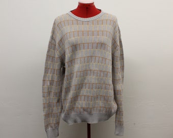 VTG 1990/'s Damon Men/'s Neutral Tones Geometric Pattern Crew Neck Sweater in size Large Made in the USA Mid-Weight Knit in Great Condition
