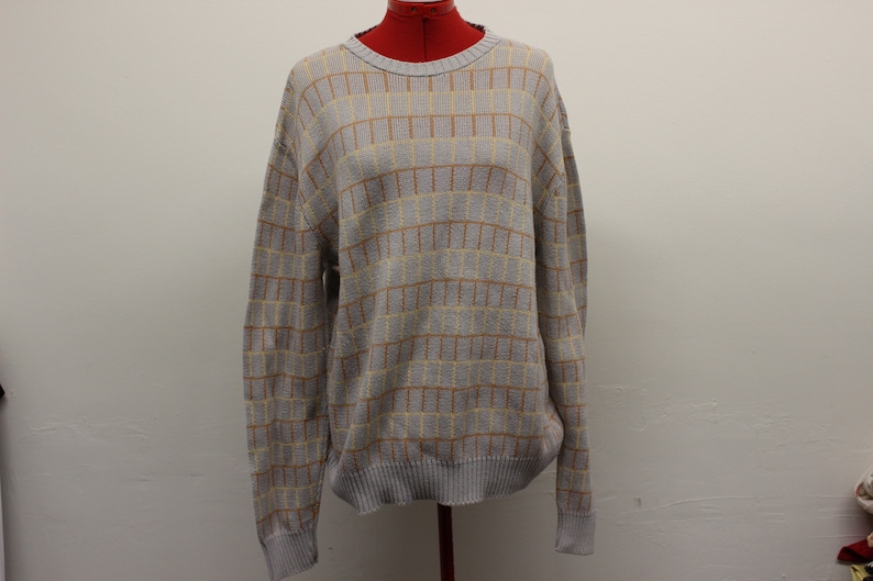 VTG 1990/'s Damon Men/'s Neutral Tones Geometric Pattern Crew Neck Sweater in size Large Made in the USA Mid-Weight Knit in Great Condition