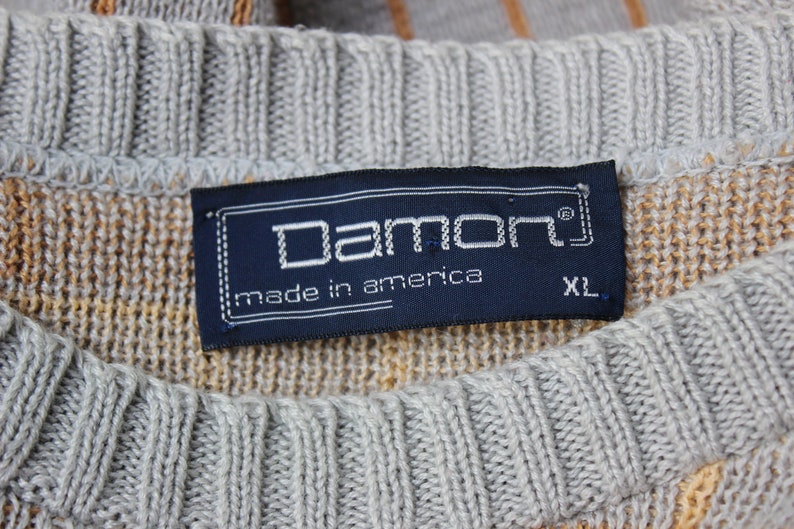 VTG 1990/'s Damon Men/'s Neutral Tones Geometric Pattern Crew Neck Sweater in size Large Made in the USA Mid-Weight Knit in Great Condition