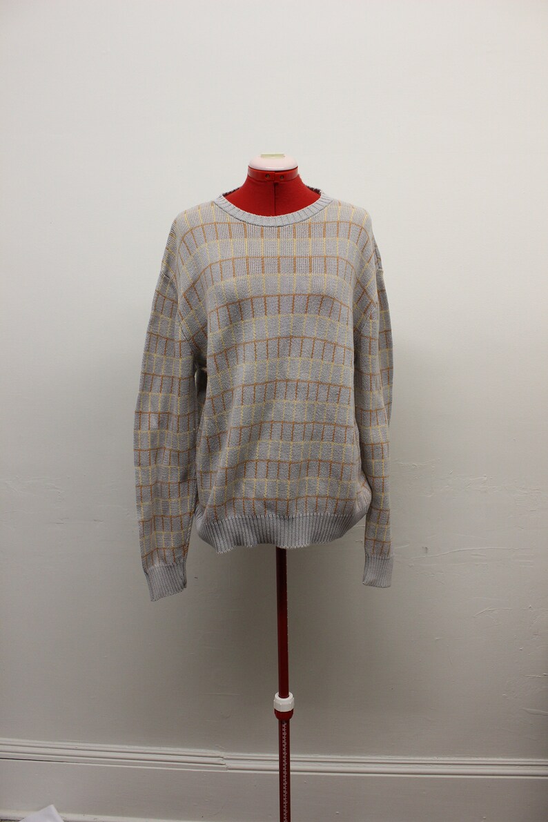 VTG 1990/'s Damon Men/'s Neutral Tones Geometric Pattern Crew Neck Sweater in size Large Made in the USA Mid-Weight Knit in Great Condition