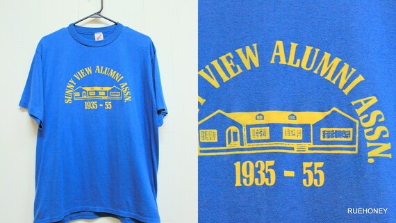 Vtg Blue Graphic T-Shirt Unisex Large, Mens Medium