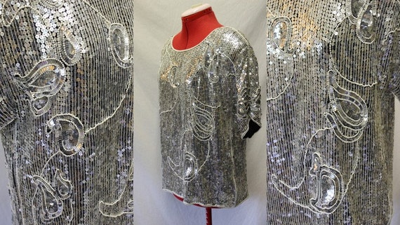 VTG 80s Sequin and Pearl Jean for Joseph Le Bon G… - image 2