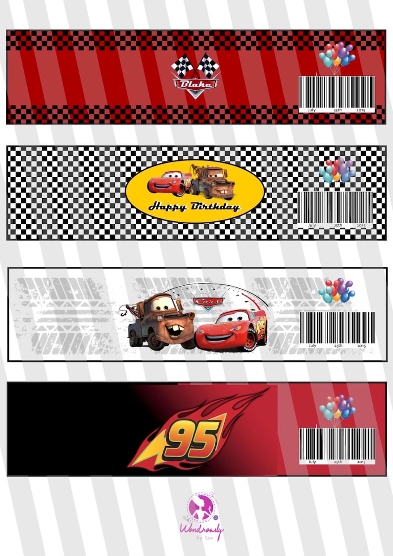 cars water bottle labels disney cars lightning mcqueen water etsy