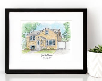 Custom House Illustration, Housewarming Gift, Painting, First Home Keepsake, New Home Gift, Childhood Home, Watercolor Home