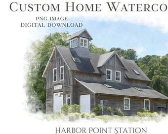 Ilustración de casa personalizada / Acuarela de casa personalizada / Regalo único para mamá, papá, abuela y abuelo / Recuerdo de casa familiar / Descarga digital