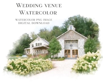 Custom Watercolor Venue Illustration Digital- Digital Download, Wedding Invitation, Wedding Invite, Custom Venue