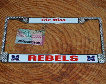 Ole Miss Rebels License Crystal Sport Frame Sparkle Auto Bling Rhinestone Plate Frame with Swarovski Elements Made by WeCrystalit